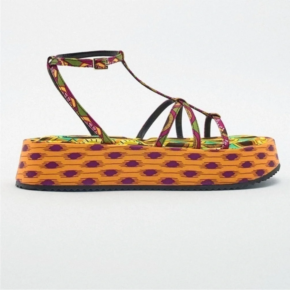 Zara Multicolor Patterned Platform Sandals (Green, Yellow, Orange, Purple)